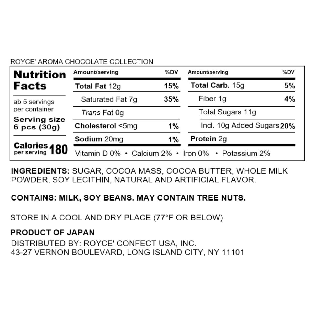 ROYCE' Chocolate - ROYCE' Aroma Chocolate Collection Nutrition Facts