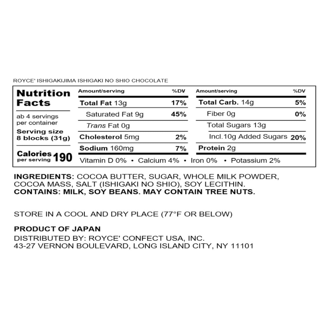 ROYCE' Chocolate - ROYCE' Ishigakijima Ishigaki no Shio Chocolate - Nutrition Facts 2024