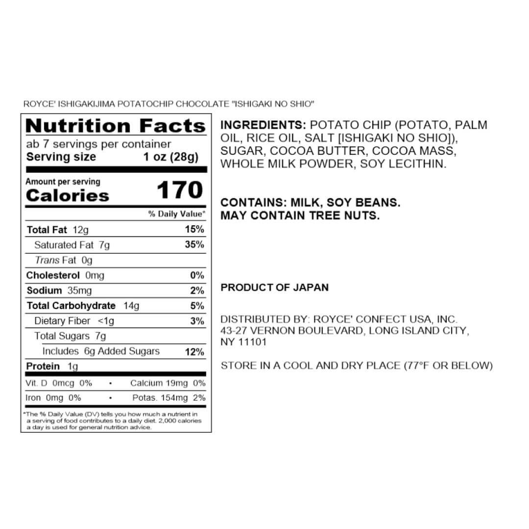 ROYCE' Chocolate - ROYCE' Ishigakijima Potatochip Chocolate "Ishigaki no Shio" - Nutrition Facts 2023