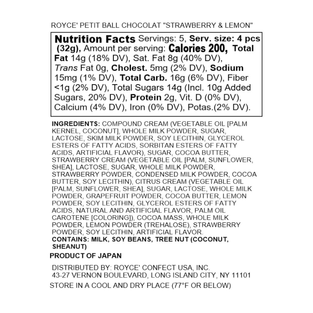 ROYCE' Chocolate - ROYCE' Petit Ball Chocolat "Strawberry & Lemon" - Nutrition Facts 2023