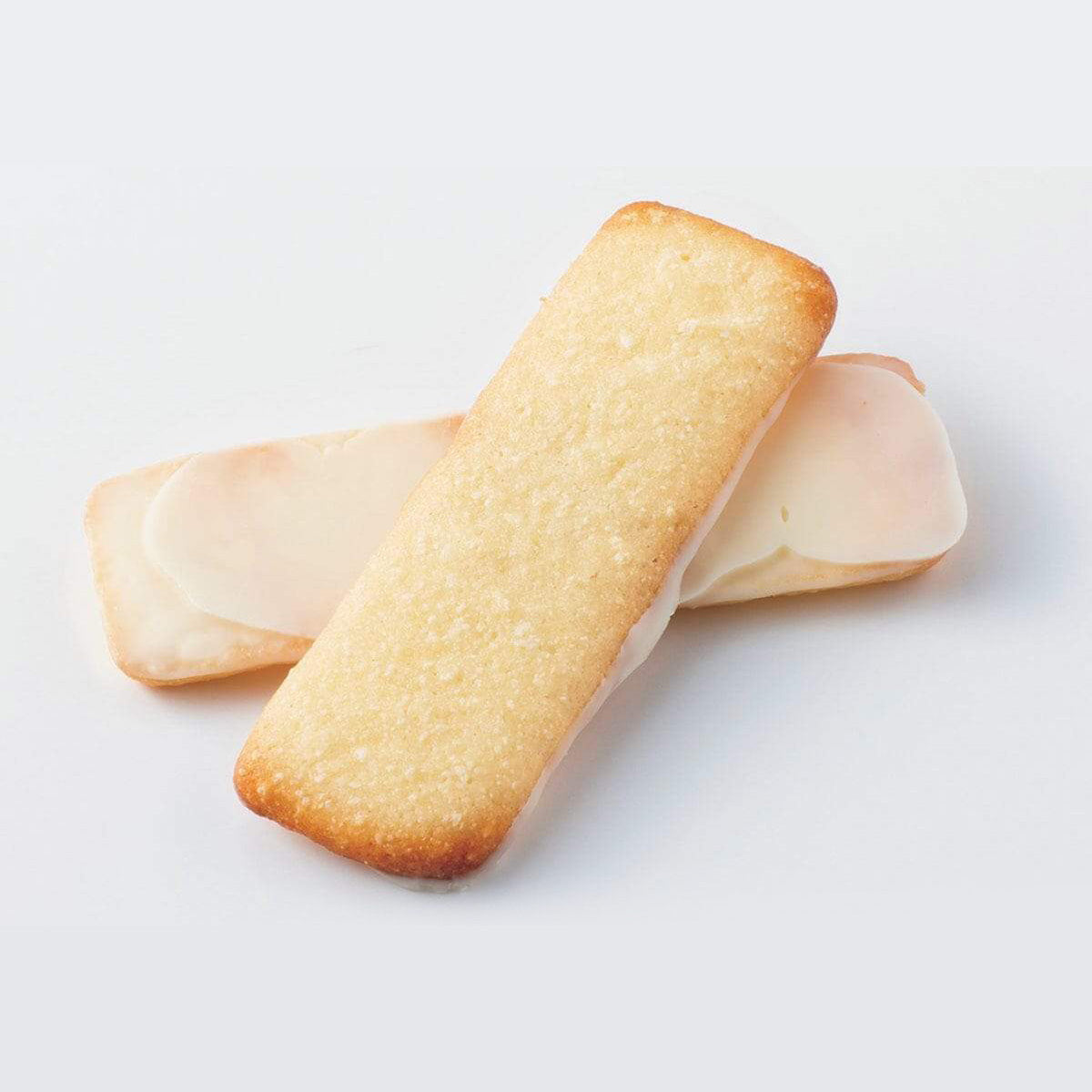 ROYCE' Chocolate - Baton Cookies "Fromage (25 Pcs)" - Image shows golden cookies coated with white chocolate.